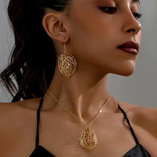 Load image into Gallery viewer, Elegant Hollow Golden Wire Leaf Pendant Necklace and Earrings Set, Iron Crafted, No Plating