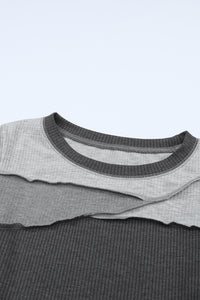 Exposed Seam Contrast Round Neck Long Sleeve T-Shirt