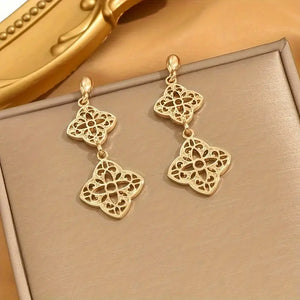 Boho Style Drop Dangle Earrings for Women - 14K Gold Plated Zinc Alloy Floral Pattern