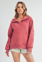 Load image into Gallery viewer, Aemi+Co Half Zip Raglan Sleeve Hoodie with Kangaroo Pocket - #shop_name - women clothes