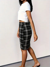 Load image into Gallery viewer, Plaid Pattern High Waist Skirt, Elegant Body-con Mini Skirt, Women&#39;s Clothing