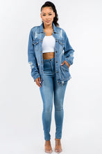 Load image into Gallery viewer, American Bazi Full Size Button Up Distressed Denim Jacket - #shop_name - women clothes