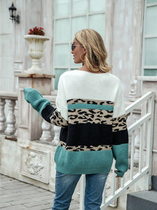 Angel Wings Leopard Color Block V - Neck Sweater, Designer's Choice - #shop_name - women clothes