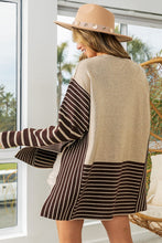 Load image into Gallery viewer, BiBi Striped Contrast Long Sleeve Slit Top For Girls And Women