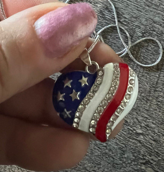 Steel Necklace with Heart Shape and American Flag Design