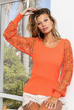 Load image into Gallery viewer, BiBi Round Neck Crochet Lace Sleeve Knit Top