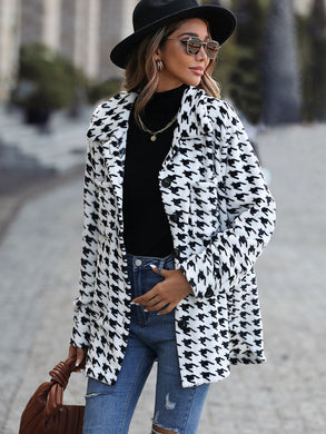 Houndstooth Button Down Jacket for Women