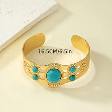 Load image into Gallery viewer, Elegant Inlaid Turquoise Oval Shaped Pattern Bangle - Golden Silvery Palace Retro Style Open Cuff Design, Jewelry for Women, in 2 Colors