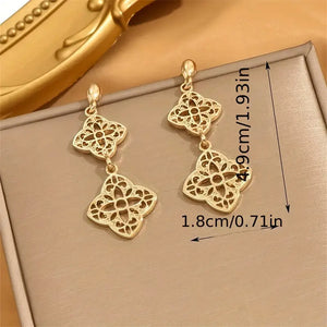 Boho Style Drop Dangle Earrings for Women - 14K Gold Plated Zinc Alloy Floral Pattern