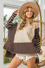 Load image into Gallery viewer, BiBi Striped Contrast Long Sleeve Slit Top For Girls And Women