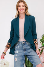 Load image into Gallery viewer, Celeste Full Size Rolled Leopard Cuff Open Front Blazer