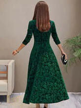 Load image into Gallery viewer, Vibrant Floral Velvet Aline Dress - Elegant Long Sleeve, Square Neck, Swing Design, Soft and Comfortable- M