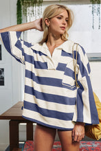 Load image into Gallery viewer, Oh Striped Johnny Collar Long Sleeve T-Shirt