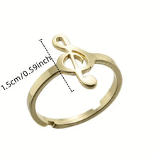 Load image into Gallery viewer, Adjustable Stainless Steel Single Ring - Elegant Musical Note Design, Opening Ring, Finger Jewelry, G Key