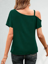 Load image into Gallery viewer, Chain Strap Asymmetrical Blouse, Elegant Short Sleeve Slant Shoulder Top- In 2 Sizes