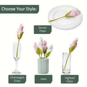 Set of 6 Artificial Magnolia Topiary Napkin Holders - Reunion-Friendly, Durable Plastic Twist Flower Bud Serviette Rings