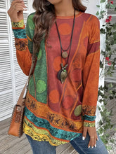 Load image into Gallery viewer, Ethnic Allover Print T-shirt, Casual Long Sleeve Crew Neck Top For Spring &amp; Fall - Size: XL