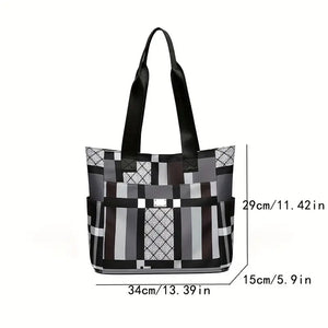 Stylish PU Geometric Tote Bag - Spacious, Lightweight, Secure Zipper Closure, Multi-Pocket Organizational Design