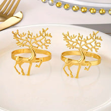 Load image into Gallery viewer, Pack of 6 Golden Polished Cast Iron Reindeer Napkin Rings For Christmas - Elegant Table Decor