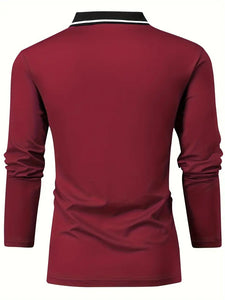 Premium Mens V-Neck Rugby Shirt - Stylish & Comfortable Long Sleeve for Spring Autumn - Versatile Casual Wear - XXL