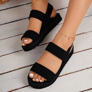 Women's Solid Color Flat Sandals, Casual Open-Toe Summer Shoes, Lightweight Ankle Strap Sandals