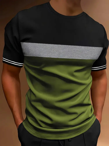 Mens Fashionable Stripe Pattern Shirt - Ultra-Comfortable Crew Neck Tee - Ideal for Urban Exploration, Casual Outdoor Adventures, Lightweight City Wear- Olive - XL