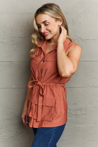 Ninexis Follow The Light Sleeveless Collared Button Down Top - SALE!