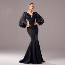 Load image into Gallery viewer, Long Sleeve Round Neck Banquet Applique Sheath Fishtail Dress