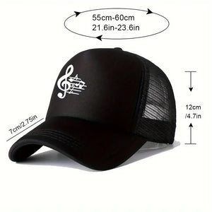 Vibrant Musical Notes Curved Brim Baseball Cap - Breathable Mesh Trucker Hat with Snapback Closure