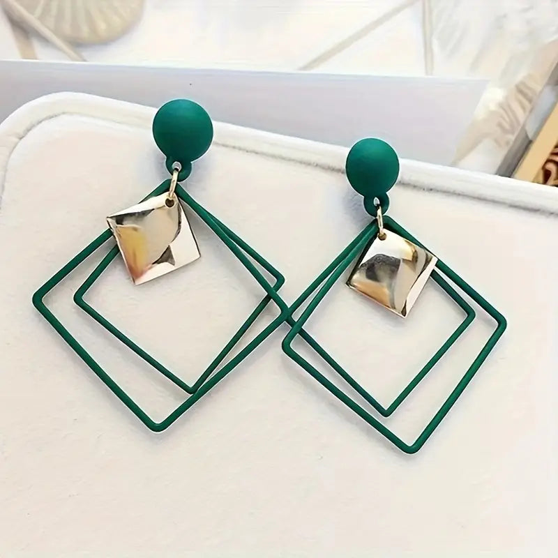 Unique Hollow Rhombus Shaped Earrings - Geometric Fashion Art Niche Design for Women