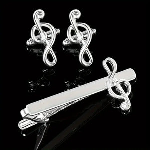 Fashionable Alloy Music Note Tie Clip And Cufflinks Set For Men - Business French Style Accessories