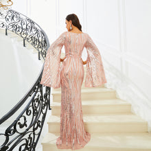 Load image into Gallery viewer, Long Sleeve V-neck Banquet Sequined Fishtail Dress