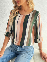 Load image into Gallery viewer, 3/4 Sleeve Striped Print Casual Crew Neck Blouse - Soft Polyester Fabric, Versatile Regular Length,Size: L