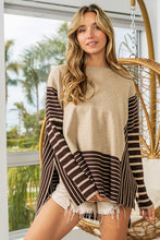 Load image into Gallery viewer, BiBi Striped Contrast Long Sleeve Slit Top For Girls And Women