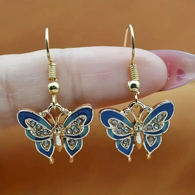 Stunning Vintage Butterfly Earrings with Gemstone Accents - Chic Retro Style Accessory for Daily Wear