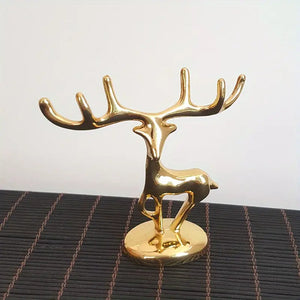 Deer Antler Shaped Ring Holder Stand - Golden Chrome Finish, Metal Construction, Adjustable, Desktop Decor