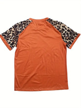 Load image into Gallery viewer, Leopard Print T-shirt, Casual Crew Neck Short Sleeve Top For Spring &amp; Summer- Size: L