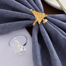 Load image into Gallery viewer, Pack of 6 Polished Golden Christmas Tree Napkin Rings - Cast Iron, Available in 2 Colors