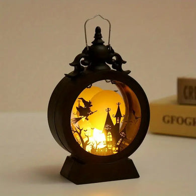 Vintage LED Hanging Storm Lantern - Create Enchanting Halloween Magic with Its Warm Flickering Glow and Authentic Vintage Style