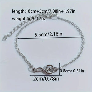 Adjustable Treble Clef Bracelet - Unique Music-Inspired Symbol, Adjustable Length for Comfortable Fit - Shiny Silver Tone Finish