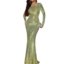 Load image into Gallery viewer, Sexy Slim Long Sleeve Backless Party Sequined Evening Dress