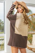 Load image into Gallery viewer, BiBi Striped Contrast Long Sleeve Slit Top For Girls And Women