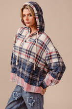 Load image into Gallery viewer, BiBi Drawstring Plaid Drop Shoulder Hoodie for Girls and Women