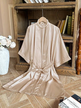 Load image into Gallery viewer, Three Quarter Sleeve Elegant Solid Satin Night Robes - Soft, Comfy, Belted Loungewear for Women - M