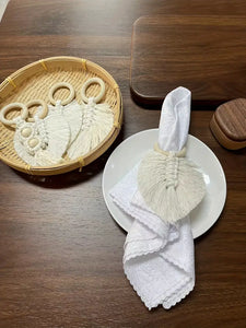 Boho Macrame Cotton Napkin Rings - Set of 4 Handmade Rustic Napkin Holders for Party Table Decor