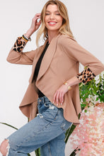 Load image into Gallery viewer, Celeste Full Size Rolled Leopard Cuff Open Front Blazer