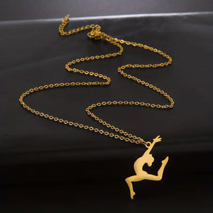 Ballet Dancing Girl Pendant Necklace For Women, Golden Color Stainless Steel Necklace Jewelry Style2