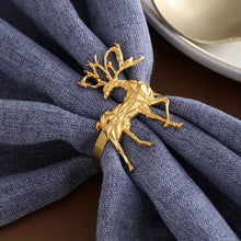 Load image into Gallery viewer, Pack of 6 Golden Polished Cast Iron Reindeer Napkin Rings For Christmas - Elegant Table Decor