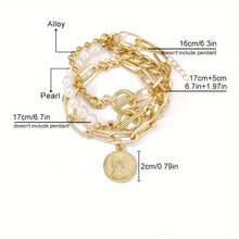 Load image into Gallery viewer, 3-Piece Exquisite Coin Pendant Link Chain Bracelet Set - Elegant Hand Chain for Women