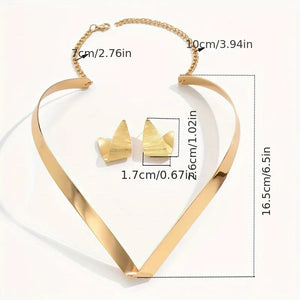 Luxurious 3pcs Geometric Jewelry Set for Women - Glossy Alloy Earrings & Collar, Perfect for Events or Parties